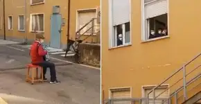 Idoso faz serenata para mulher em frente hospital na Itália e viraliza