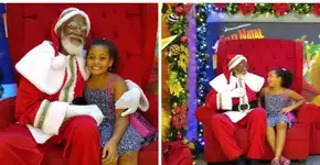 Menina se emociona ao ver Papai Noel negro: ‘é da minha cor’