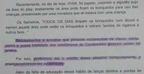 Moradora se revolta ao condomínio culpar ‘serviçais’ pelo lixo