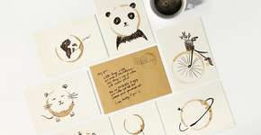 Desenhos que só ficam completos após marca da xícara de café