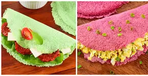 Prato rápido: tapioca colorida de beterraba, repolho e chocolate