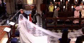Vestido de noiva de Meghan impressiona pelo véu de 5 metros
