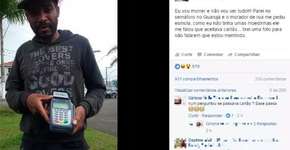 Morador de rua pede esmola com máquina de cartão