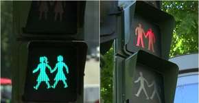 Semáforos com imagens de casais gays ocupam as ruas de Madri