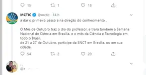 Ministério da Ciência erra no português ao felicitar professor