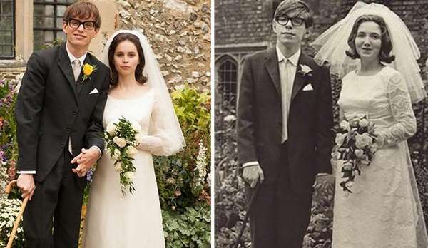 Eddie Redmayne e Felicity Jones como Stephen e Jane Hawking em A Teoria de Tudo (2014)