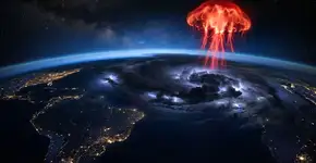 Astronautas fotografam da ISS um fenômeno elétrico vermelho explodindo acima de tempestades a altitudes de até 89 quilômetros (cerca de 55 milhas): um fenômeno que por décadas parecia nada mais do que uma lenda de piloto