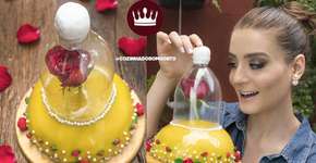 Com decoração de garrafa PET: Bolo ‘A Bela e a Fera’