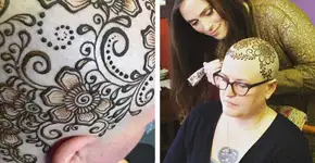 Artista faz coroa de henna em pacientes de quimioterapia
