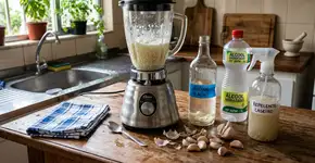 Liquidifique alho com álcool: uma mistura poderosa com ótima função para eliminar bactérias de superfícies e afastar insetos da cozinha