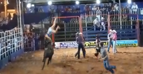 Mulher ‘voa’ após ser chifrada por touro em rodeio no interior de MS