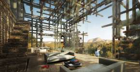 Uma casa na floresta em que o dentro se confunde com o fora