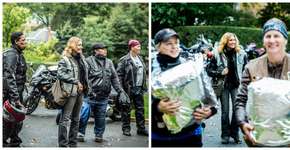 Grupo de mulheres motoqueiras entrega leite materno para bebês