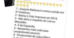 Joaquim Barbosa: alvo de uma lista com deturpações e Fake News.