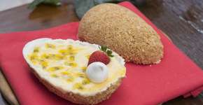 Ovo de Páscoa com casca de torta e recheio de maracujá trufado