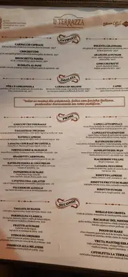 Menu do La Terrazza, em Serra Negra