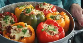 Pimentão recheado com carne moída e queijo maravilhoso!