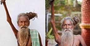 Religioso indiano mantém braço direito levantado há 45 anos