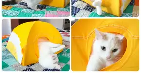 Casa para gato feita de camiseta e cabide fica pronta em minutos