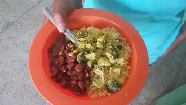 Escola Municipal T. I. José Carlos Pimenta, zona rural de Goiânia - Almoço: arroz com frango, feijão e farofa de jiló