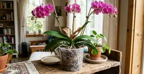 Para a orquídea dura anos: na Tailândia o macete não é o sol, mas nunca regar o miolo das folhas para não apodrecer