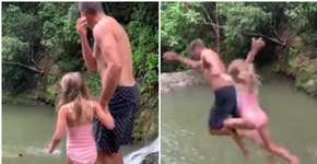 Tom Brady gera polêmica na web ao pular de cachoeira com a filha