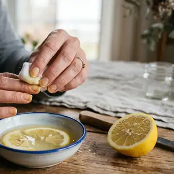 Featured mobile: Molhe as unhas com suco de limão e aplique com um algodão. Elas ficarão naturalmente mais brancas e brilhantes em poucos minutos, sem o uso de clareador químico. Uma maneira de clarear as unhas amareladas em casa