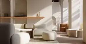 Decoração abandona sofá em L e aposta em formas curvas e acolhedoras