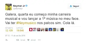 Neymar anuncia lançamento de sua primeira música como cantor