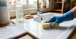 Limpe facilmente as manchas ásperas e sem brilho da pia do vaso sanitário, deixando-a reluzente e com uma aparência mais limpa