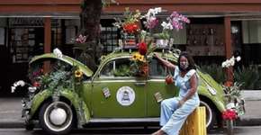 Fusca é transformado em floricultura e leva cores e aromas às ruas do RJ