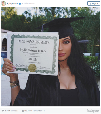 4º lugar: Kylie Jenner, mais de 2,3 milhões de curtidas