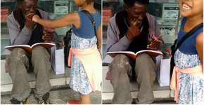 Menina leva bolo de aniversário para amigo morador de rua