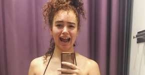 Modelo plus size retrata perrengue para comprar biquíni