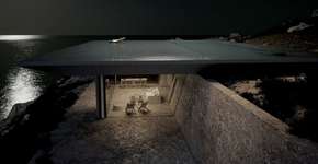 Casa com cobertura em forma de piscina