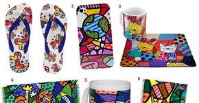 Produtos estampados pela arte de Romero Britto a partir de R$9,99