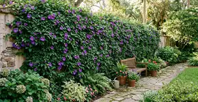 A trepadeira perfeita para o muro: não danifica a estrutura, floresce na primavera e protege a casa do sol forte