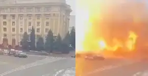 Vídeo mostra momento em que míssil russo explode prédio na Ucrânia