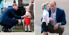 Por que o príncipe William se agacha para falar com o filho?