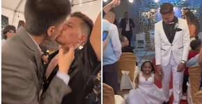 Noivo é beijado por amigo na frente da mulher no casamento e vídeo viraliza