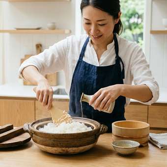 Featured mobile: Os japoneses concordam: “Para deixar o arroz mais soltinho e com sabor equilibrado, o segredo é adicionar um fio de vinagre de arroz antes de cozinhar.”
