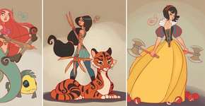 Princesas da Disney usam armas medievais em ilustrações