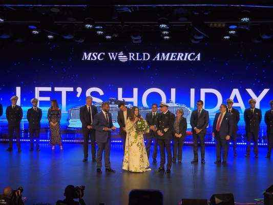 A atriz Drew Barrimore, madrinha do MSC World America