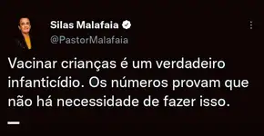 Twitter apaga post de Malafaia que associa vacina da covid a infanticídio