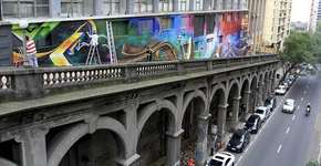 Viaduto Otávio Rocha ganha painel de graffiti em 3D