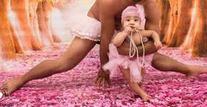 Pai paga promessa e posa de bailarina em ensaio fotográfico