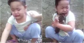 Garotinha chora aos prantos por morte de sua galinha de estimação