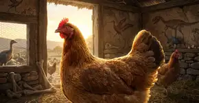 A ave que antes era um dinossauro feroz, hoje bota ovos no galinheiro do sítio