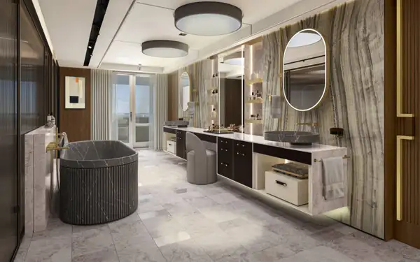 Interior de uma das cabines do Seven Seas Prestige