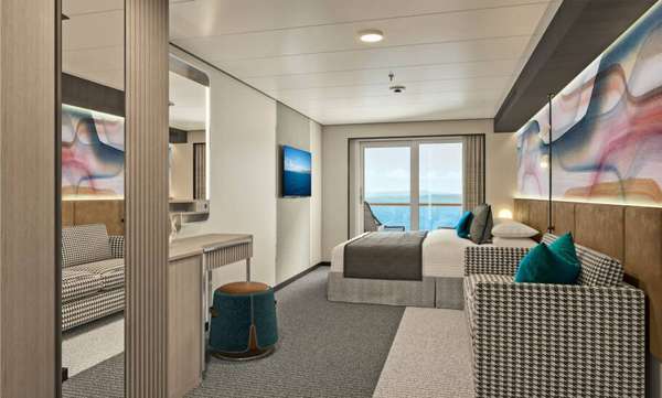 Ilustração da cabine com do Norwegian Aura  varanda  do Norwegian Aura 